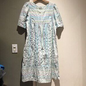 Vtg Styled by Saybury Modest Prairie Cottage BOHO Pastel Seersucker Dress Sz L